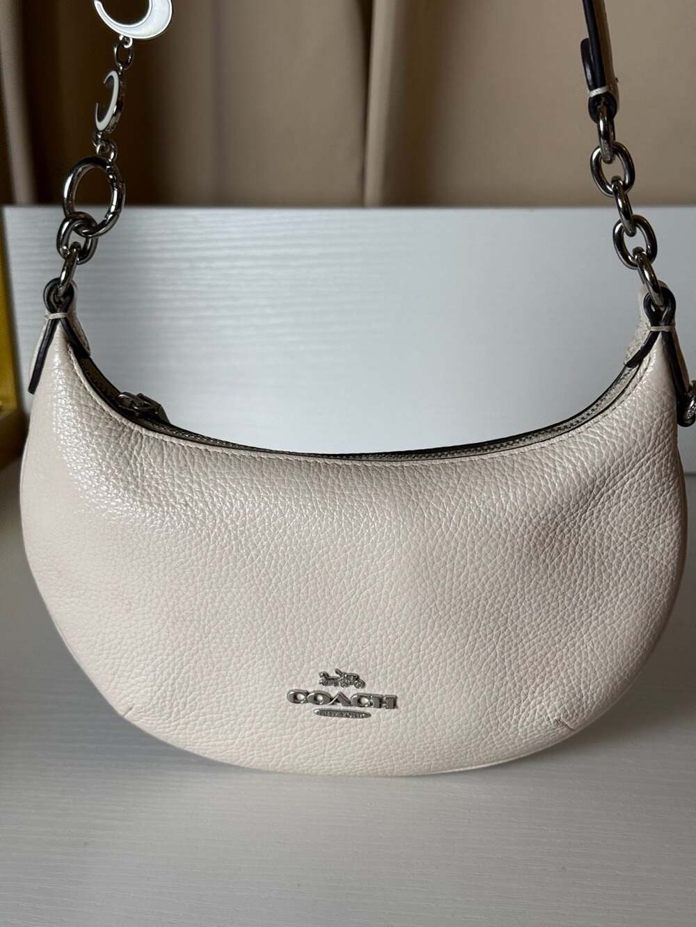 Coach Payton Hobo Half Moon Pebble Leather White Shoulder Bag